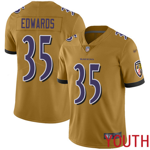 Baltimore Ravens Limited Gold Youth Gus Edwards Jersey NFL Football #35 Inverted Legend->youth nfl jersey->Youth Jersey